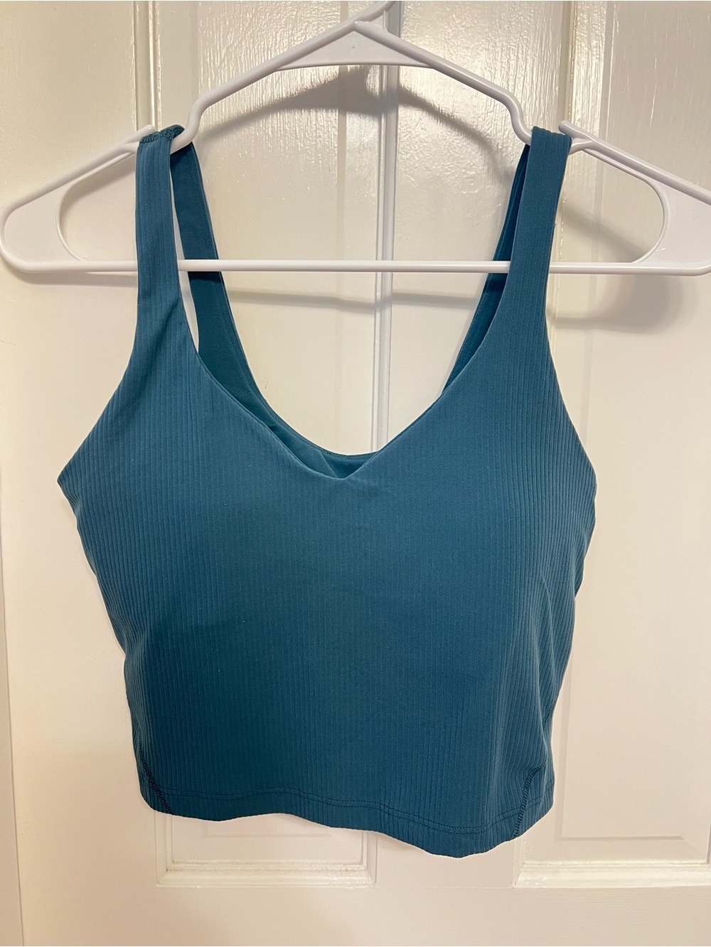 Lululemon Teal Ribbed V-Neck Cropped Active Top